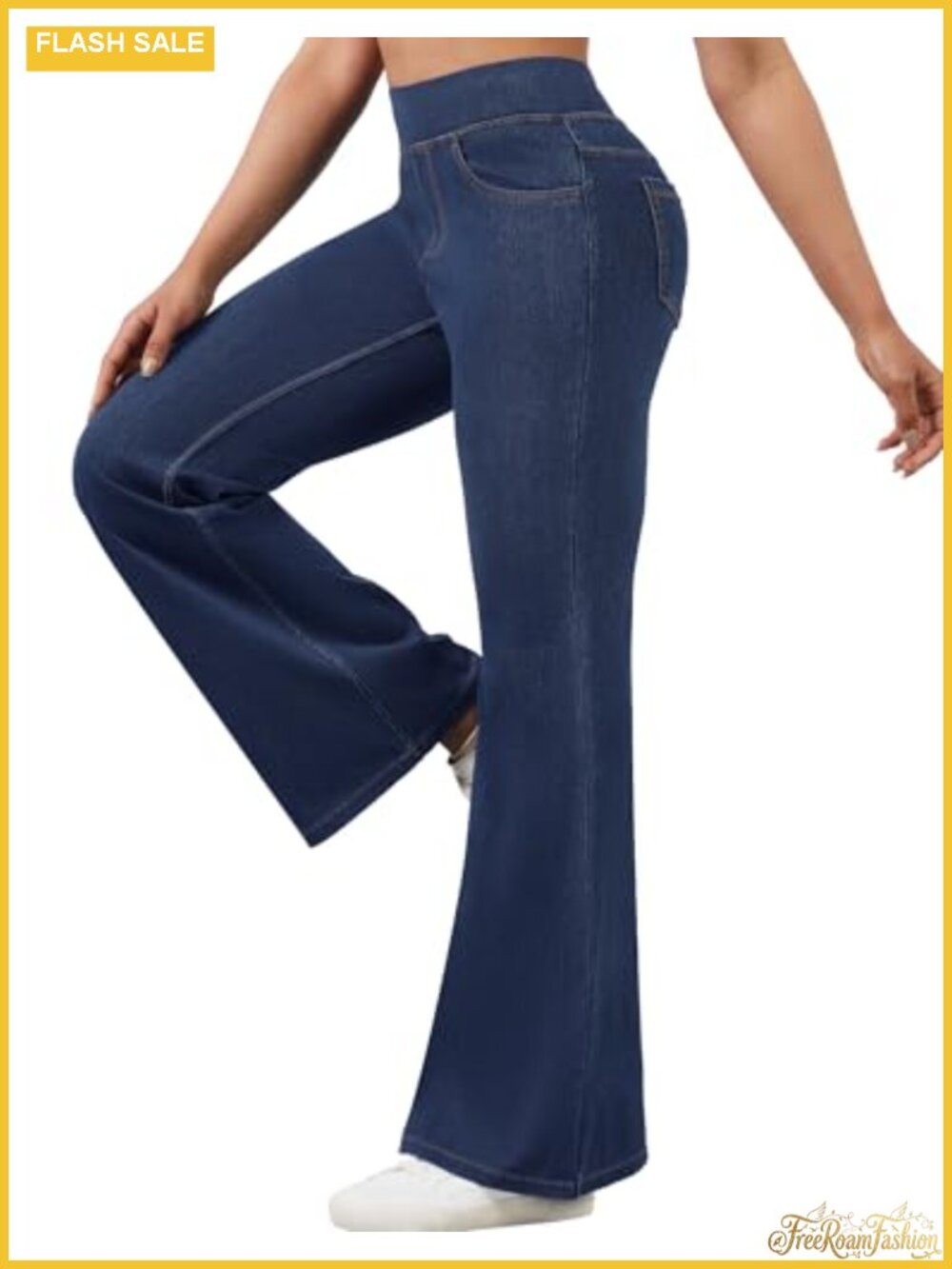 High Waist Pull On Flare Jeans with Pockets 4-Way Stretch